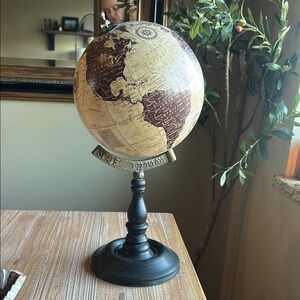 Old World Globe, Brass Style / Black Wood Stand.